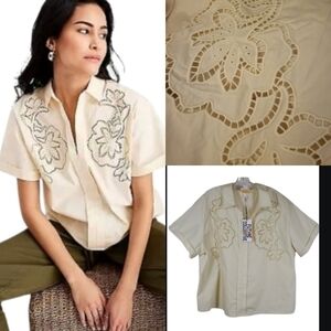 NEW 4X COTTON IVORY CUTOUT SHORT SLEEVE LIGHTWEIGHT CUFF SLEEVE ELEVATED TOP NWT